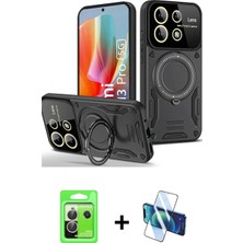 Marsilyan™- Redmi Note 13 Pro 5g Kılıf Kıvılcım Modern Serisi - Siyah 3D Antistatik Seramik Nano Ekran Koruyucu + Gümüş Raze Metal Kamera Lens