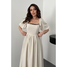 369 Etnik Butik Vintage Ruh Keten Görünümlü Elbise