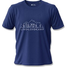 North Whiskers Live Love Camp Karavan Baskılı Unisex %100 Pamuklu Lacivert Outdoor Tişört