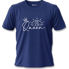 North Whiskers Camp Queen Baskılı %100 Pamuklu Kadın Lacivert Outdoor Tişört