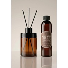 Khakma 220 ml Amber Cam Difüzör Şişesi ve Vanilya Oda Kokusu – Bambu Çubuklu Oda Kokusu