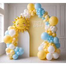 Meri Parti Güneş Pastel Doğum Günü Balon Seti – Sarı, Açık Mavi & Beyaz Konsept Güneş Balon