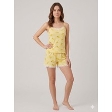 Şakayık Kadın Limon Desenli 2li Pijama Takımı Sarı