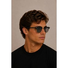 Parlak Siyah Polarize Camlı Clubmaster Unisex Güneş Gözlüğü