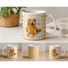 Gmt Ambalaj Kişiye Özel İsimli Kupa Bardak Golden Retriever Köpek Illüstrasyonlu Sarı Ekoseli Kupa