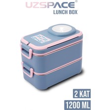 Uzspace Beslenme Kutusu Paslanmaz Çelik - 1200 ml Sos Kaseli 2 Katlı Çatal Kaşık Hediyeli