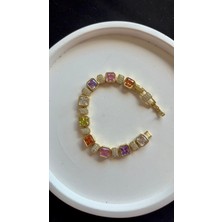 Liva Accessories Ember - Altın Kaplama Pastel Renkli Kare Taşlı Zirkon Bileklik