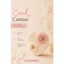 Selvira Kız Çocuk Kalp Hasır Model Çanta Çiçek Detaylı Omuz Askılı Mini Çocuk Çantası 12X12 cm