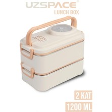 Uzspace Beslenme Kutusu Paslanmaz Çelik - 1200 ml Sos Kaseli 2 Katlı Çatal Kaşık Hediyeli