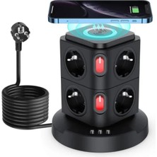 Die Grup Akım Korumalı Kule Tipi Priz Istasyonu - 8 Priz, 2 Type-C, 1 USB Girişi