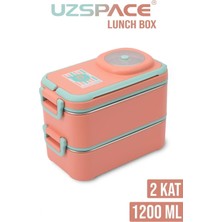 Uzspace Beslenme Kutusu Paslanmaz Çelik - 1200 ml Sos Kaseli 2 Katlı Çatal Kaşık Hediyeli