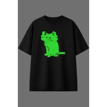 Vsrn Hipnoz Kediler Tasarım Ön Baskılı Siyah Oversize T Shirt