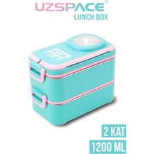 Uzspace Beslenme Kutusu Paslanmaz Çelik - 1200 ml Sos Kaseli 2 Katlı Çatal Kaşık Hediyeli