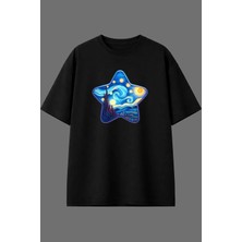 Vsrn Yıldız Resim Tasarım Ön Baskılı Siyah Oversize T Shirt