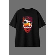 Vsrn Vlog Motorcu Tasarım Ön Baskılı Siyah Oversize T Shirt