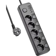 Die Grup Anahtarlı Uzatma Kablosu, 5 Priz + 4 USB ile Enerji Tasarruflu