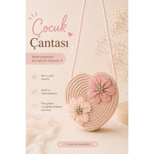 Selvira Kız Çocuk Kalp Hasır Model Çanta Çiçek Detaylı Omuz Askılı Mini Çocuk Çantası 12X12 cm