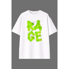 Vsrn Machıne Rag Tasarım Ön Baskılı Beyaz Oversize T Shirt