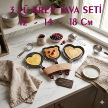 Direkstoktan 3'lü Şekilli Krep ve Pankek Tava Seti - Kalp ve Ayıcık Figürlü (12-14-18 Cm) - Non-Stick Frying Pan