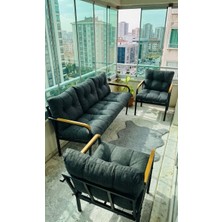 Sofmina Defne  Balkon, Bahçe, Cafe - Metal Kanepe Koltuk Takımı - 3+1+1