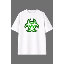Vsrn Yeşil Dna Formu Tasarım Ön Baskılı Beyaz Oversize T Shirt