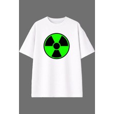 Vsrn Yeşil Radyasyon Tasarım Ön Baskılı Beyaz Oversize T Shirt