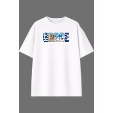 Vsrn Nice Grece Tasarım Ön Baskılı Beyaz Oversize T Shirt