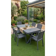 Buclee Rattan Görünümlü Bahçe Masa Sandalye Takımı - 90X150 x Ayak Masa ve 6 Adet Istiflenebilir Sandalye Seti