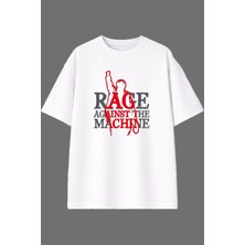 Vsrn Rge Mach Tasarım Ön Baskılı Beyaz Oversize T Shirt