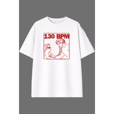 Vsrn 130 Bpm Musıc Tasarım Ön Baskılı Beyaz Oversize T Shirt