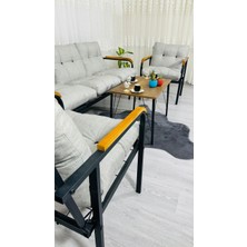 Sofmina  Begonvil Balkon, Bahçe - Metal Kanepe Koltuk Takımı 3+1+1 + Sehpa Açık Gri