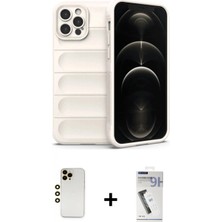 Marsilyan™- iPhone 12 Pro Kılıf Atlas Koleksiyonu - Şeffaf Uv Polymer Nano Ekran Koruyucu + Gold Shine Kamera Lens