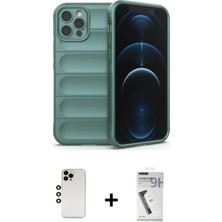 Marsilyan™- iPhone 12 Pro Kılıf Atlas Koleksiyonu - Şeffaf Uv Polymer Nano Ekran Koruyucu + Gold Shine Kamera Lens