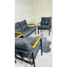Sofmina Kalanşo Balkon, Bahçe,teras,cafe - Salon - Metal Kanepe Koltuk Takımı Çay Seti 2+1+1 Antrasit