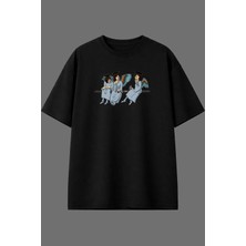 Vsrn Dertli Tasarım Ön Baskılı Siyah Oversize T Shirt