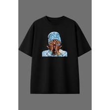 Vsrn Zengin Rapçi Tasarım Ön Baskılı Siyah Oversize T Shirt