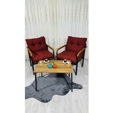 Sofmina  Lale Balkon, Bahçe, Cafe Metal Kanepe Koltuk Takımı 2 Tekli + Sehpa Bordo