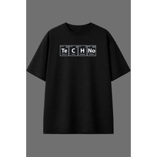 Vsrn Dna Techno Tasarım Ön Baskılı Siyah Oversize T Shirt