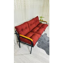 Sofmina Karanfil Balkon, Bahçe, Cafe - Metal Kanepe Koltuk Takımı 3 Lü Bordo