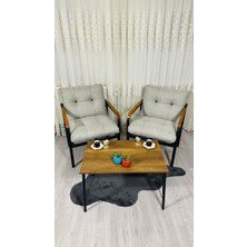 Sofmina  Lale Balkon, Bahçe, Cafe Metal Kanepe Koltuk Takımı 2 Tekli + Sehpa Açık Gri