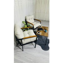 Sofmina  Lale Balkon, Bahçe, Cafe Metal Kanepe Koltuk Takımı 2 Tekli + Sehpa Krem