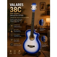 Valares 38CM Kesik Kasa Mavi Sunburst Akustik Gitar 38 Inç  Sap Ayarlı Cutaway + Çanta Askı Pena Hediyeli Üst Segment