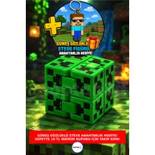 Minecraft Tarzı Creeper Stres Küpü, Sonsuz Küp + Güneş Gözlüklü Steve Anahtarlık