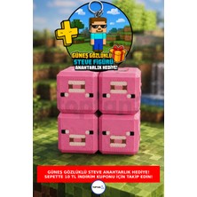 Minecraft Tarzı Pig Stres Küpü, Sonsuz Küp + Güneş Gözlüklü Steve Anahtarlık