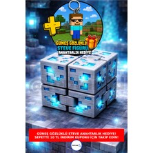 Minecraft Tarzı Elmas Stres Küpü, Sonsuz Küp + Güneş Gözlüklü Steve Anahtarlık