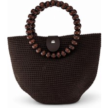 Felix Accessories Arden Çanta – Kahverengi El Yapımı Örgü Ahşap Saplı Kadın El Çantası