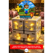 Minecraft Tarzı Altın Stres Küpü, Sonsuz Küp + Güneş Gözlüklü Steve Anahtarlık