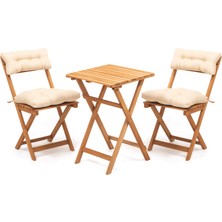Matmel Dekor 2+1 Katlanır Minderli Ahşap Bistro Set - Natürel - 50X50 cm