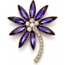 Felix Accessories Mor Kristal Çiçek Broş