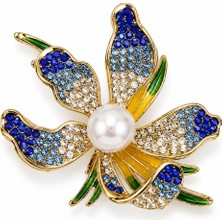 Felix Accessories Elegant Mavi Çiçek Broş